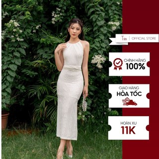 Váy cổ yếm thắt nơ eo TIINSTORE  V0D645