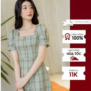 Váy cổ vuông khuy bọc tiinstore vhn589