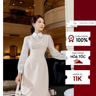 Váy yếm cổ đức phối tơ  TIINSTORE  VDD668