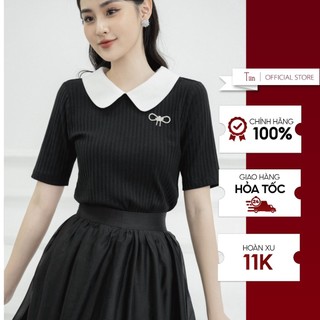 Áo len phối cổ sen nơ đá tiinstore adn547