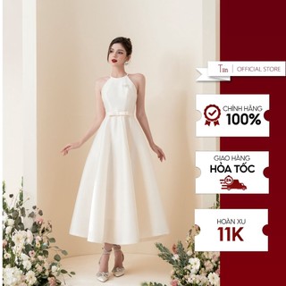 Váy cổ yếm nơ đá đai nơ eo TIINSTORE V0D827