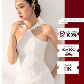 Váy yếm xoắn cổ eo gập nếp TIINSTORE  V0T591