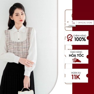Áo sơ mi dạ tweed phối cổ áo sơ mi tiinstore add497