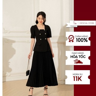 Chân váy dập ly xòe đỉa cạp tiinstore chd069