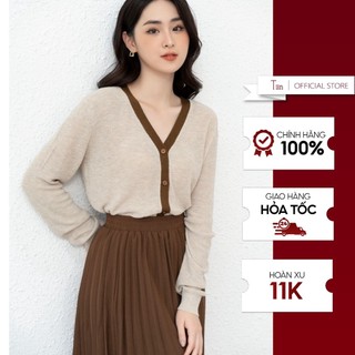 Áo len tăm cổ v phối màu viền tiinstore ga22057