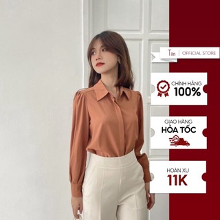Áo sơ mi cổ đức giấu khuy vai bồng AHD476