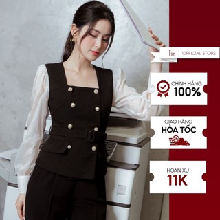 Áo cổ vuông phối tay đai eo tiinstore ahd677