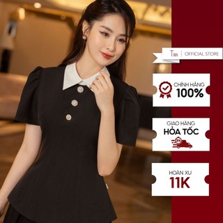 Áo phối cổ đức 3 khuy ly eo tiinstore ahn841