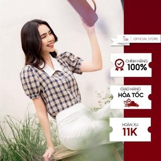 Áo sơ mi cổ đức tay cộc phối kẻ caro tiinstore ahn319
