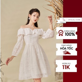 Váy trễ vai bèo đáp lật dây cổ tiinstore vhd868