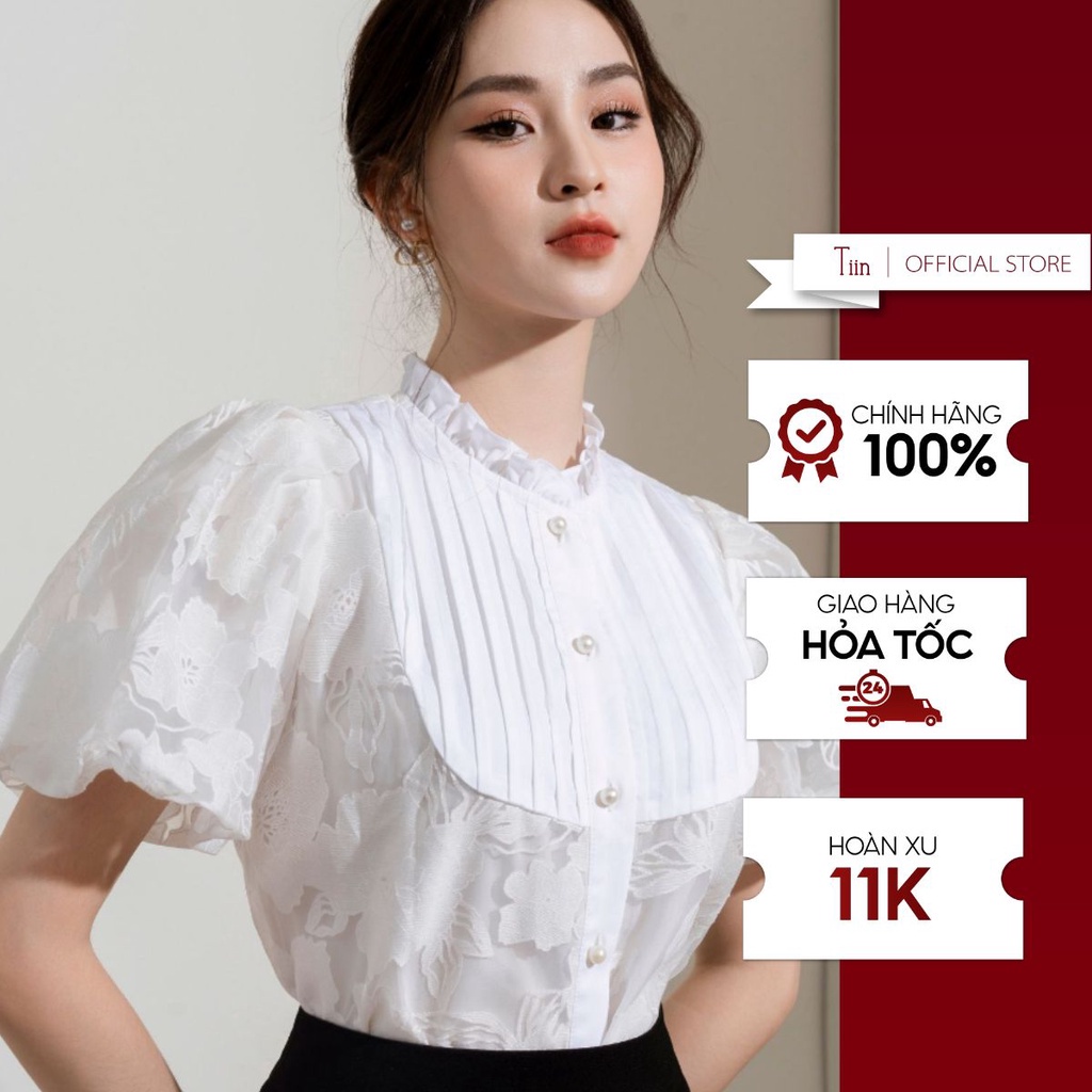 Áo sơ mi cổ bèo cúp ngực trần mí TIINSTORE AHN840