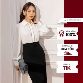 Áo sơ mi cổ đức nẹp phối ren tiinstore ahd426