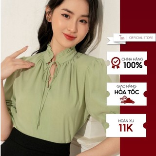 Áo sơ mi cổ trụ bèo thắt nơ tiinstore ahn348
