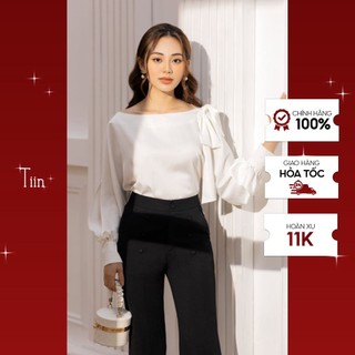 Áo cổ thuyền nơ vai tay măng sec tiinstore ahd434
