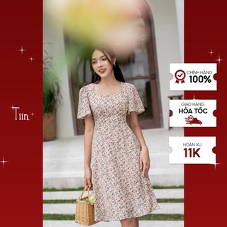 Váy cổ vuông chun sau thắt nơ tiinstore v0t540