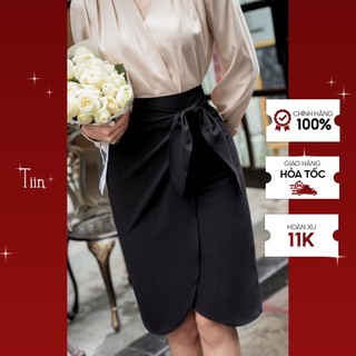 Chân váy cạp liền tà ngoài vạt thắt nơ tiinstore chd052