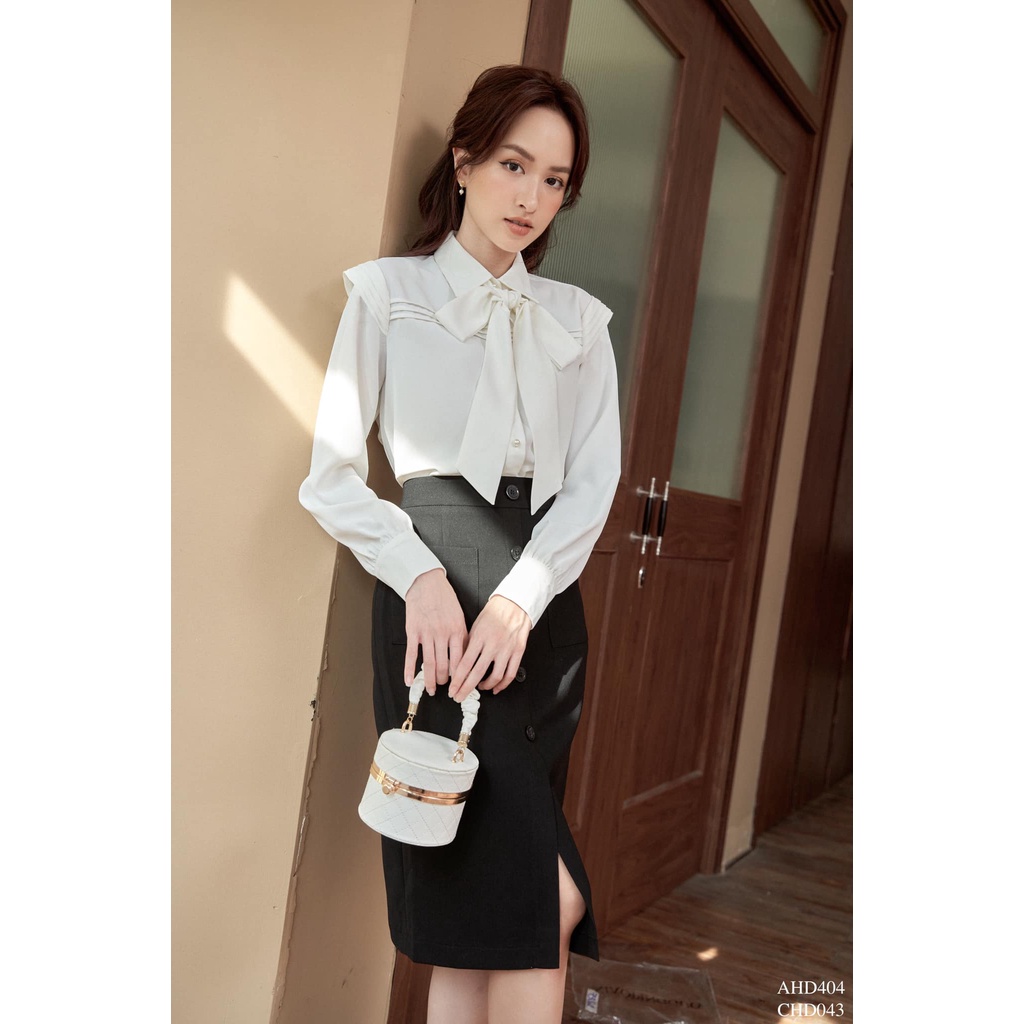 Chân váy bút chì nẹp giả đính khuy túi ốp TIINSTORE CHD043