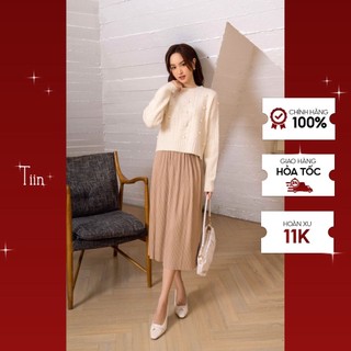 Chân váy gân dọc dáng dài cạp chun nhăn tiinstore g21211