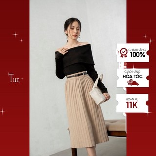 Chân váy midi len dáng lỡ đỉa cạp kèm belt tiinstore g21168