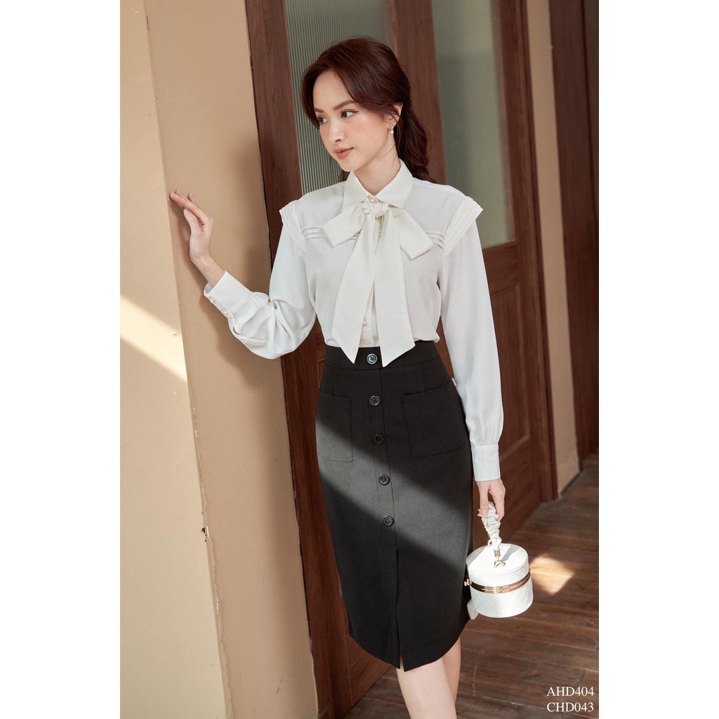 Chân váy bút chì nẹp giả đính khuy túi ốp TIINSTORE CHD043