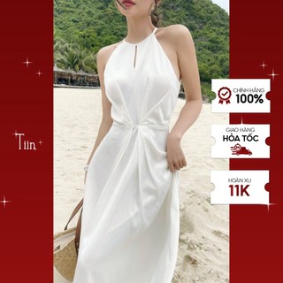Váy yếm cổ viền thân xếp ly TIINSTORE V0D535