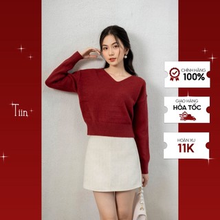 Len trơn cổ v gấu gân dọc tiinstore g21141