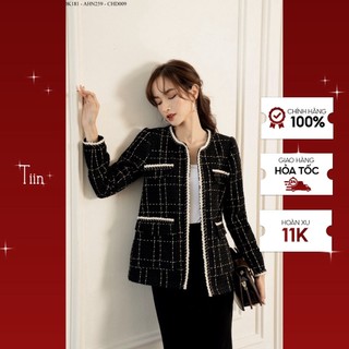 Áo khoác dạ tweed cổ tròn 4 nắp túi viền dây trắng TIINSTORE ADK181