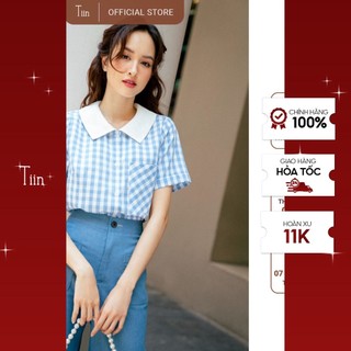 Áo sơ mi phối cổ sen nhọn túi ngực tay gập gấu TIIN STORE AHN305