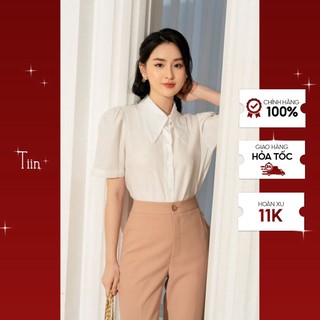 Áo sơ mi cổ sen nhọn tay ngắn gập gấu TIIN STORE  AHN288