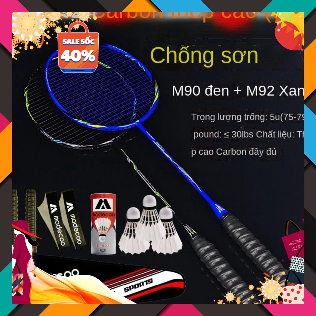 ☾ Vợt cầu lông double shot 2 full carbon người lớn tấn công siêu nhẹ Bộ đồ sợi bền