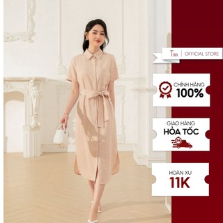 Váy suông đai eo tiin store chất đũi xanh mint be vhn469