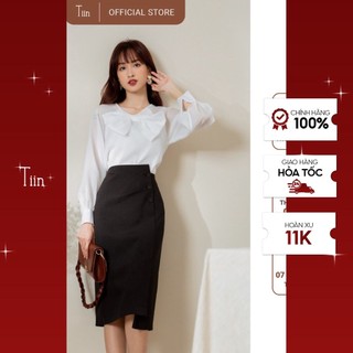 Chân váy bút chì cạp liền vạt lệch đính khuy tiin store chd038
