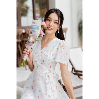 Váy cổ V đai eo nơ TIINSTORE V0T554