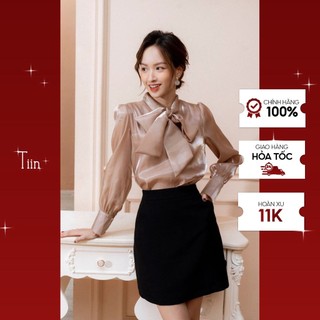 Áo sơ mi cổ thắt nơ tay măng sec đôi TIIN STORE thiết kế tinh tế AHD362