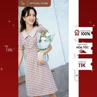 Váy caro nâu phối cổ trơn dáng A TIIN STORE VHN470