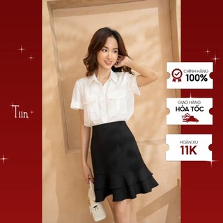 Áo sơ mi cổ đức 2 túi hộp tay gập gấu TIIN STORE chất đũi AHN298