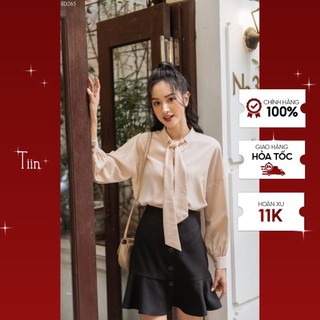 Áo sơ mi cổ tàu luồn dây nơ TIIN STORE AHD265