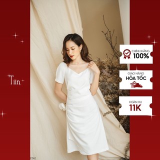 TIIN STORE Váy cổ tim chun vai thân xếp ly chéo by Tiin