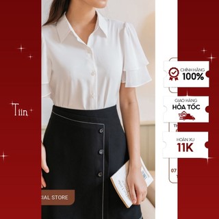 Chân váy vạt lệch đính khuy trần chỉ TIIN STORE CHN090
