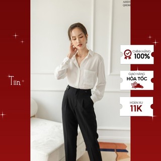 TIIN STORE Áo sơ mi cổ đức túi ngực tay măng sec vạt tròn AHD310