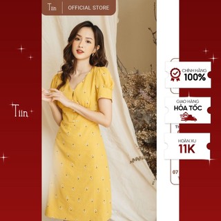 Váy hoa nhí cổ V tay viền khuy ngực TIIN STORE V0T296