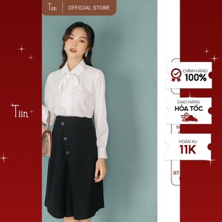 Áo sơ mi cổ đức thắt nơ rời tay măng sec TIIN STORE AHD300