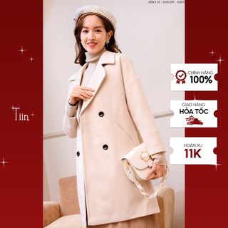 TIIN STORE Áo mangto dạ cổ vest tròn túi chéo by Tiin