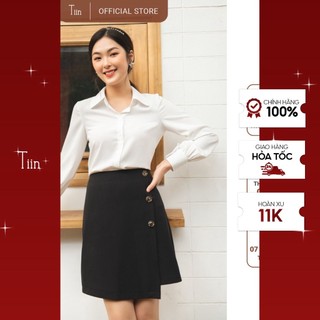 Áo sơ mi cổ đức tròn nẹp khuy tay măng sec TIIN STORE AHD263