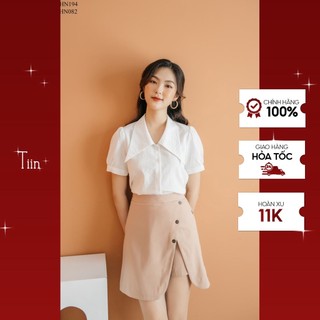 Áo sơ mi cổ én nhọn tay ngắn bo viền TIIN STORE AHN194