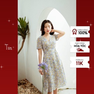 Váy hoa nhí vạt chéo khuy trai tay thường TIIN STORE V0T426