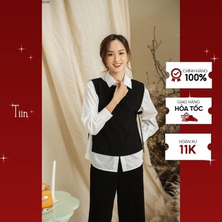Tiin store áo sơ mi cổ đức thắt nơ eo by tiin