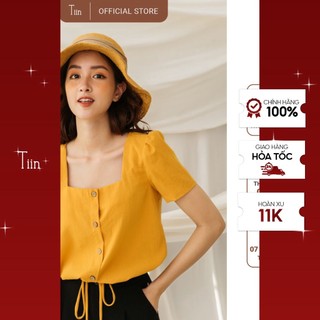 Áo croptop cổ vuông nơ rút gấu TIIN STORE AHN147