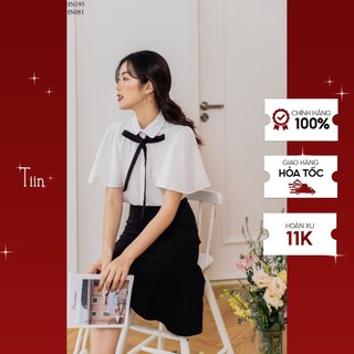 Áo sơ mi cổ đức ve tròn cánh tiên nơ cổ TIIN STORE thiết kế nữ tính AHN195