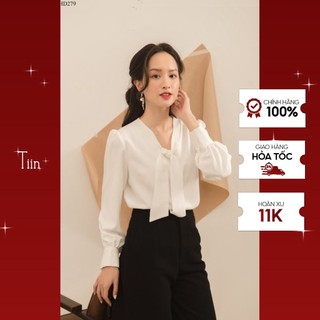 TIIN STORE Áo sơ mi cổ thắt vạt tay măng sec by Tiin